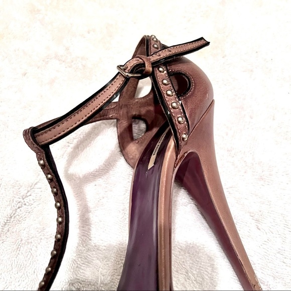 MIU MIU Y2K Coquette Victorian Embellished Leather T-Strap Tan pumps womens 9 - Picture 7 of 12